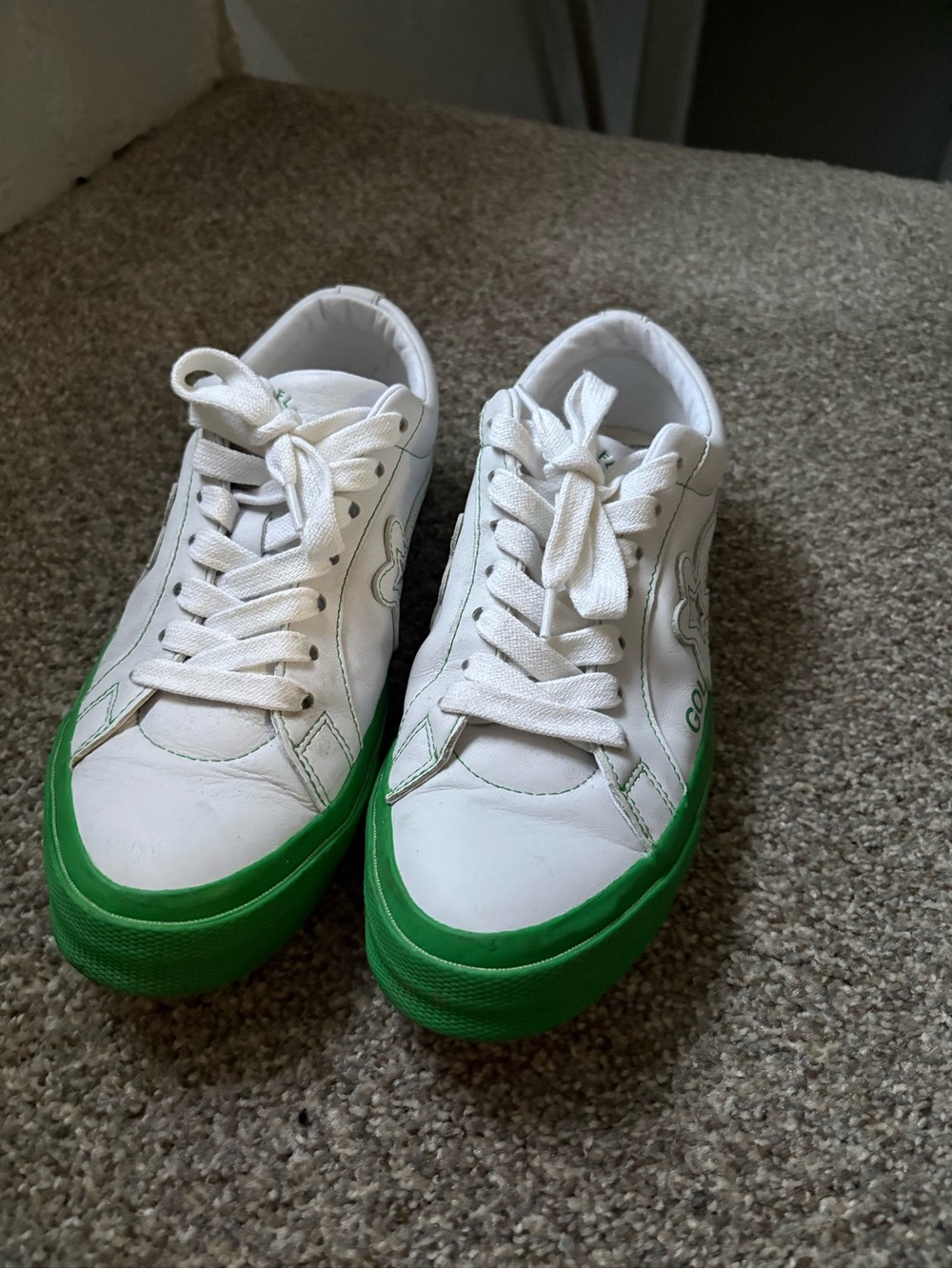 Golf Wang White Sneakers with Green Sole